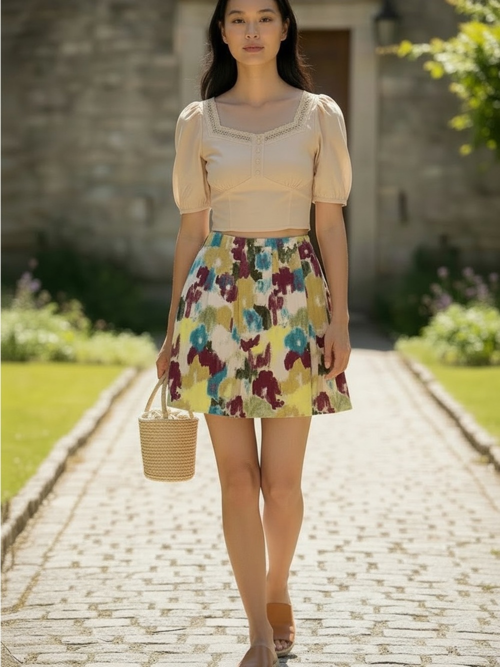 NEW Relativity Silky Multicolor Watercolor Print Skirt, Size 16